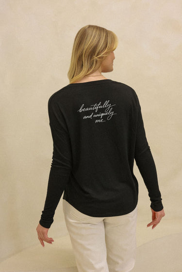 "Uniquely me" Original Ribbed Long Sleeve Tee Cursive Back