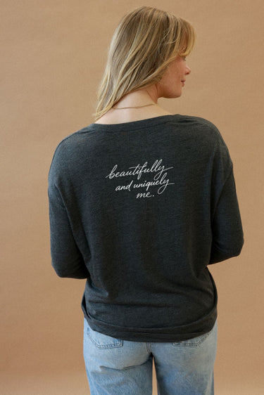 "Uniquely me" Original Ribbed Long Sleeve Tee Cursive Back