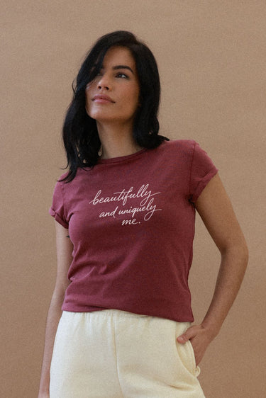 "Uniquely Me" Roll With It Tee Cursive Front
