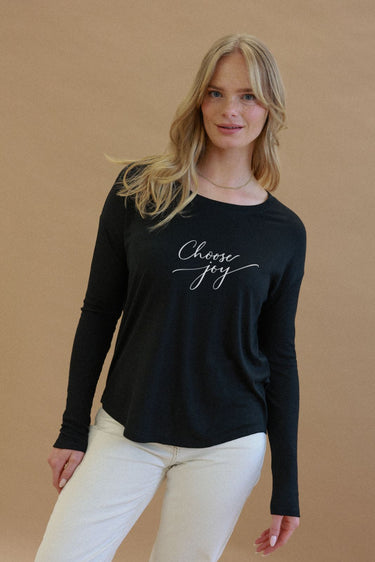 "Joy" Original Ribbed Long Sleeve Tee Cursive Front