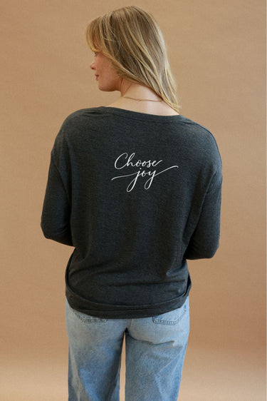 "Joy" Original Ribbed Long Sleeve Tee Cursive Back