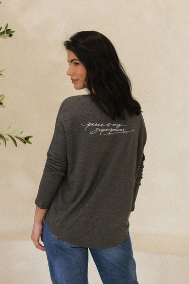 "Peace" Original Ribbed Long Sleeve Tee Cursive Back