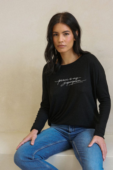 "Peace" Original Ribbed Long Sleeve Tee Cursive Front