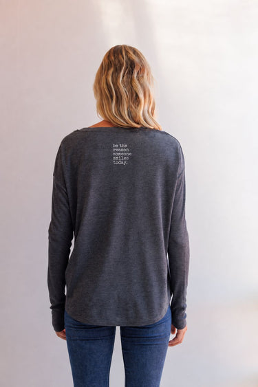 "Smile" Original Ribbed Long Sleeve Tee Back