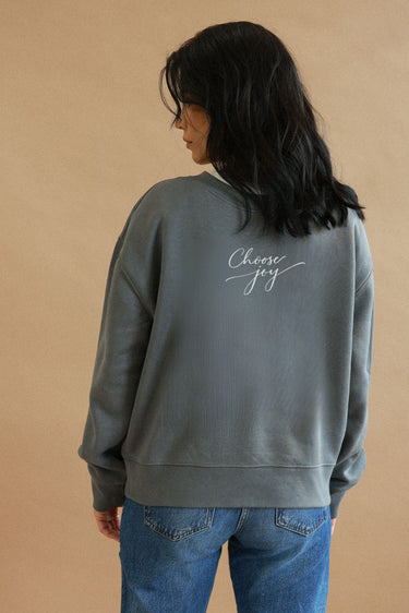 "Joy" Slumber Sweater Cursive Back