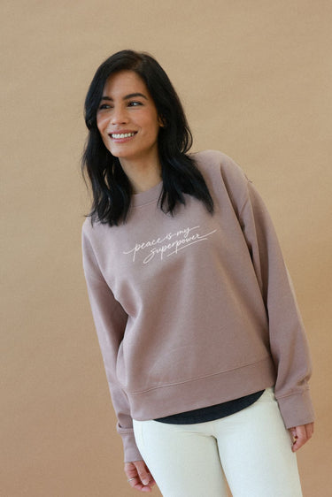 "Peace" Slumber Sweater Cursive Front