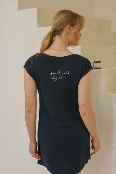 "Small Acts" Bed Tee Back Cursive