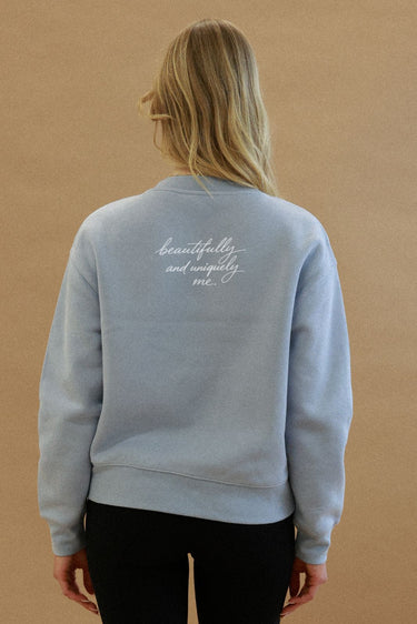 "Uniquely me" Slumber Sweater Cursive Back
