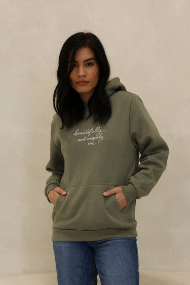 "Uniquely me" Cloud Hoodie Cursive Front