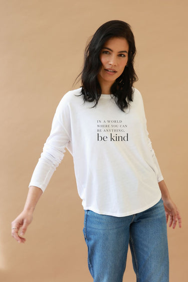 "Be Kind" Minimal Original Ribbed Long Sleeve Tee Front