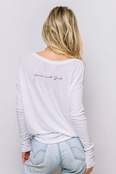"Never Look Back" Original Ribbed Long Sleeve Tee Back
