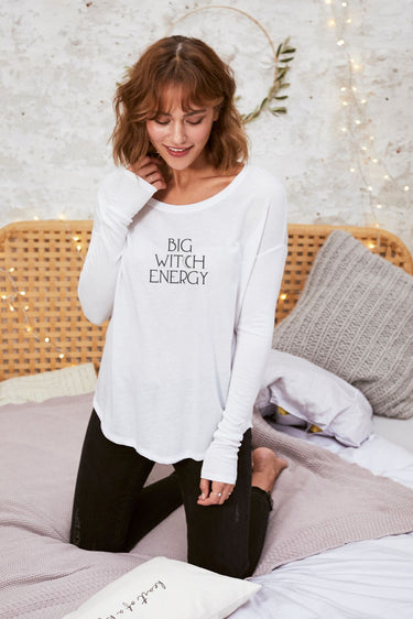 "Big Witch Energy" Original Ribbed Long Sleeve Tee Front