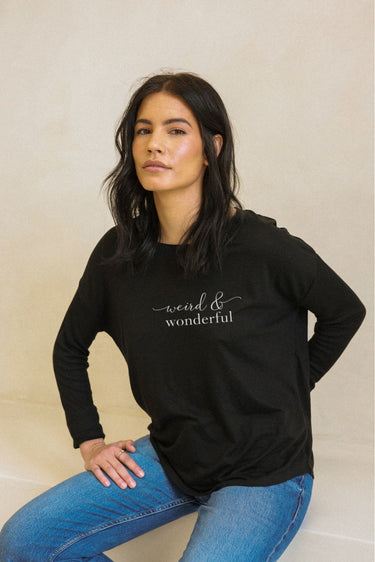 "Wonderful" Original Ribbed Long Sleeve Tee Cursive Front