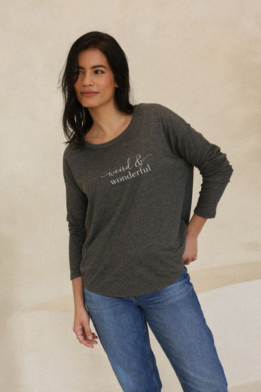 "Wonderful" Original Ribbed Long Sleeve Tee Cursive Front