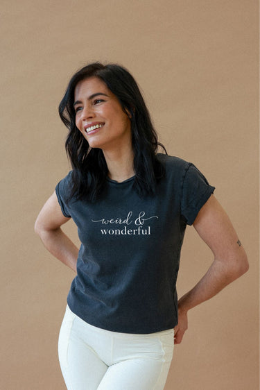"Wonderful" Roll With It Tee Cursive Front