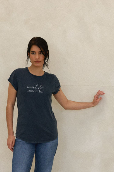 "Wonderful" Roll With It Tee Cursive Front