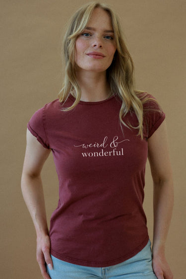 "Wonderful" Roll With It Tee Cursive Front