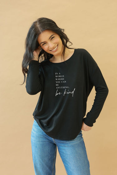 "Be Kind" Signature Original Ribbed Long Sleeve Tee Front