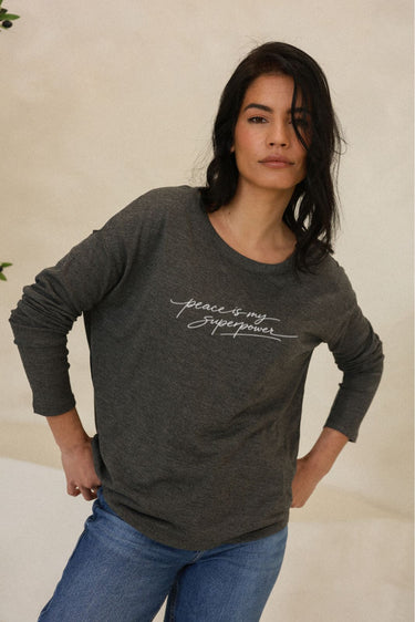 "Peace" Original Ribbed Long Sleeve Tee Cursive Front