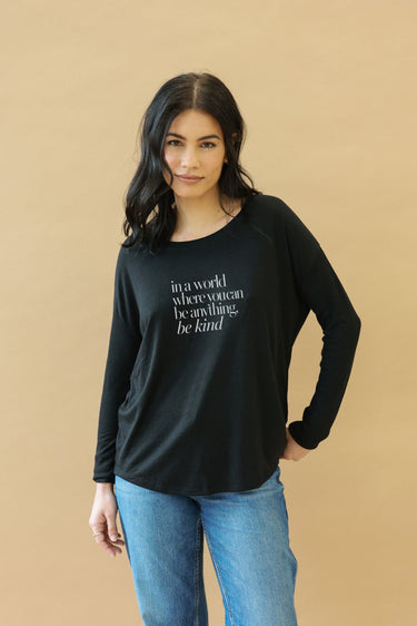"Be Kind" Contemporary Original Ribbed Long Sleeve Tee Front