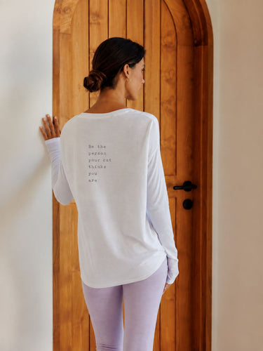 "Cat Thinks You Are" Original Ribbed Long Sleeve Tee Back