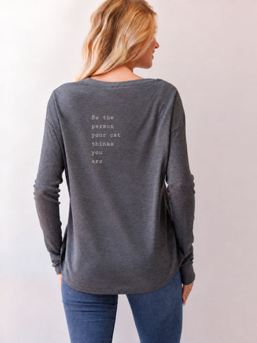 "Cat Thinks You Are" Original Ribbed Long Sleeve Tee Back