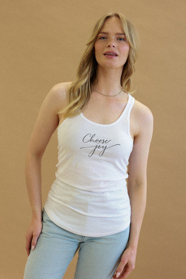 "Joy" Racerback Cursive Front