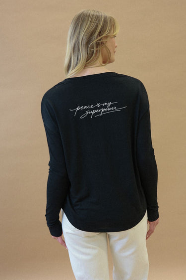 "Peace" Original Ribbed Long Sleeve Tee Cursive Back