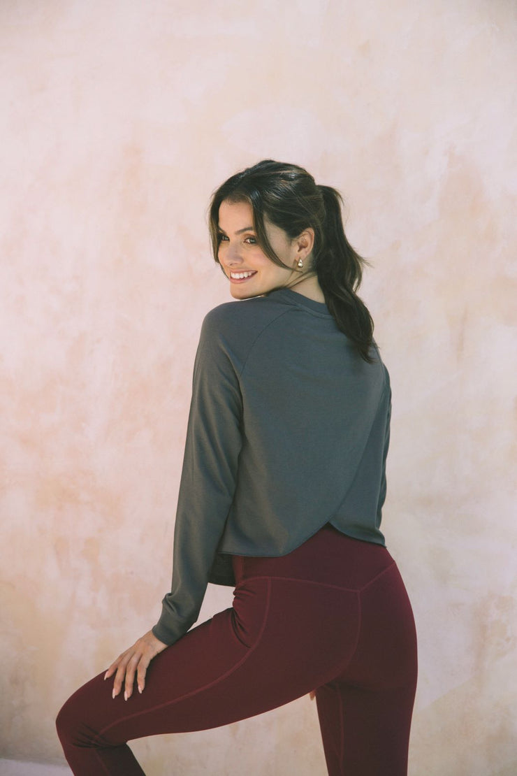 Neutral Cross Back Long Sleeve Tee
