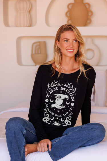 "Moon Made Me" Original Ribbed Long Sleeve Tee (Front)
