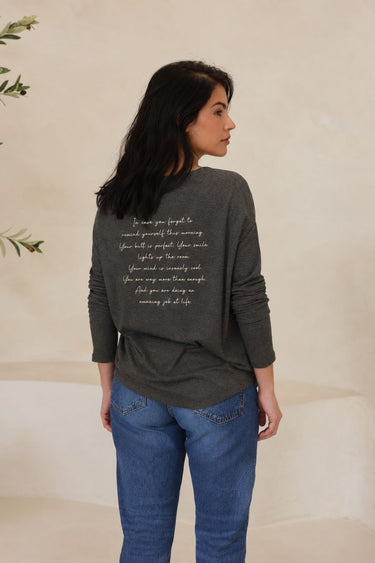 "Morning Mantra" Original Ribbed Long Sleeve Tee Back
