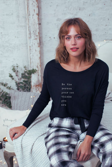 "Cat Thinks You Are" Original Ribbed Long Sleeve Tee Front