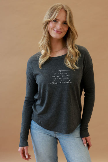 "Be Kind" Whisper Original Ribbed Long Sleeve Tee Front