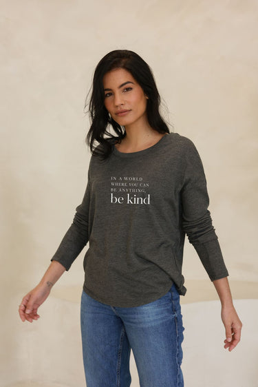 "Be Kind" Minimal Original Ribbed Long Sleeve Tee Front