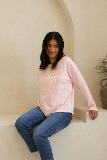 "Joy" Perfect Pullover Cursive Front