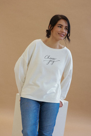 "Joy" Perfect Pullover Cursive Front