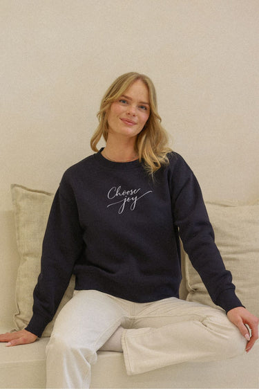 "Joy" Slumber Sweater Cursive Front