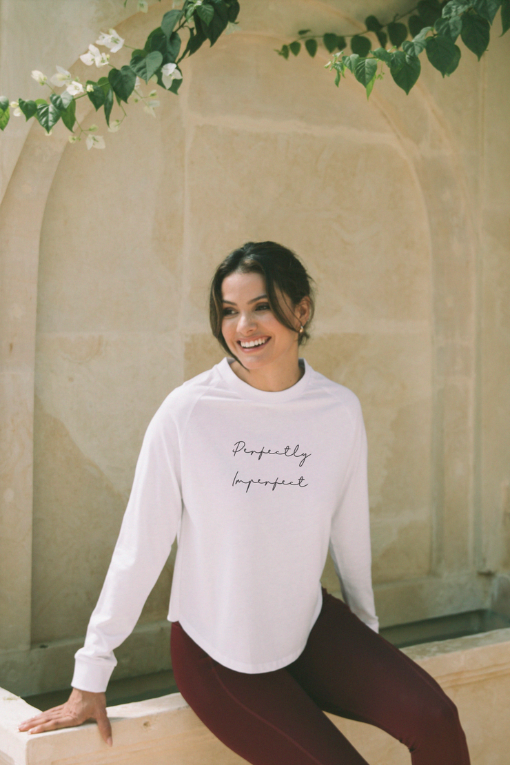 'Perfectly Imperfect' Cross Back Long Sleeve Tee