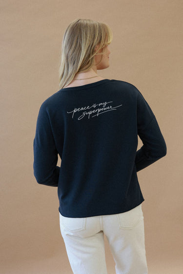 "Peace" Perfect Pullover Cursive Back