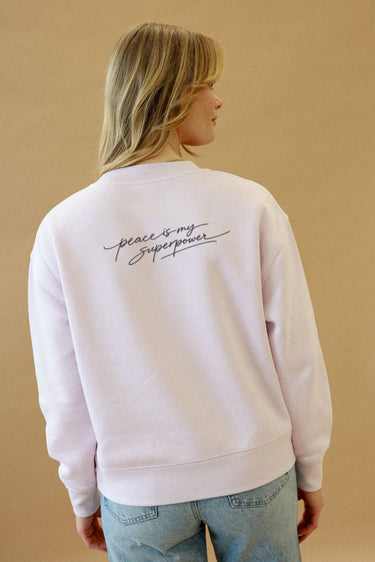 "Peace" Slumber Sweater Cursive Back