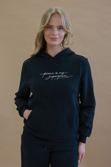 "Peace" Cloud Hoodie Cursive Front