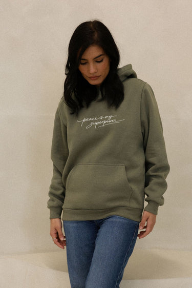 "Peace" Cloud Hoodie Cursive Front