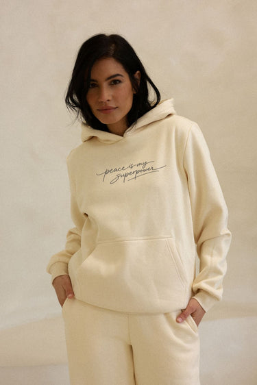 "Peace" Cloud Hoodie Cursive Front