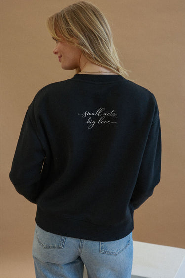 "Small Acts" Slumber Sweater Cursive Back