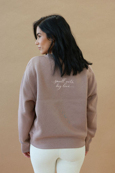 "Small Acts" Slumber Sweater Cursive Back