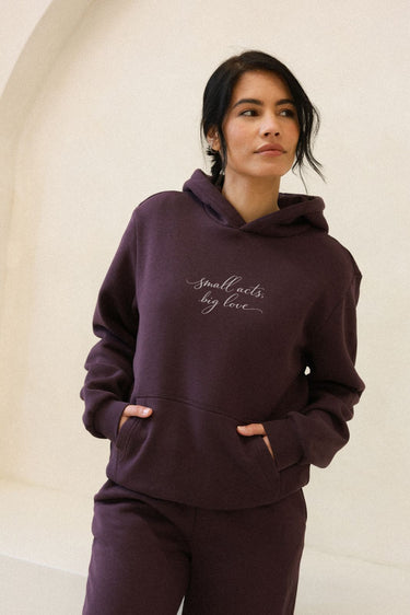 "Small Acts" Cloud Hoodie Cursive Front