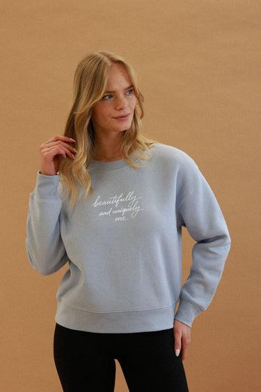 "Uniquely me" Slumber Sweater Cursive Front