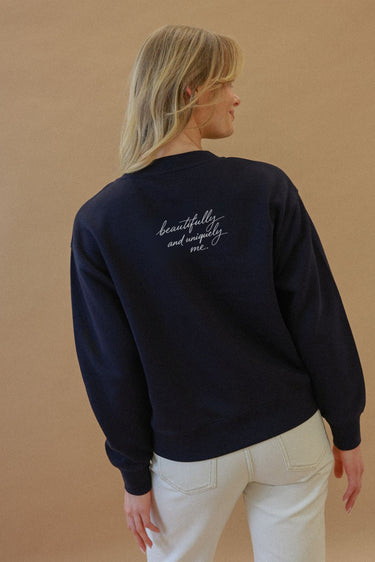 "Uniquely me" Slumber Sweater Cursive Back