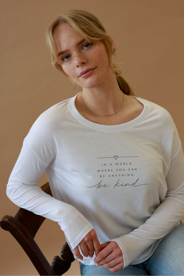 "Be Kind" Whisper Original Ribbed Long Sleeve Tee Front